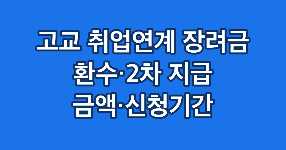고교 취업연계 장려금 환수·2차 지급 금액·신청기간
